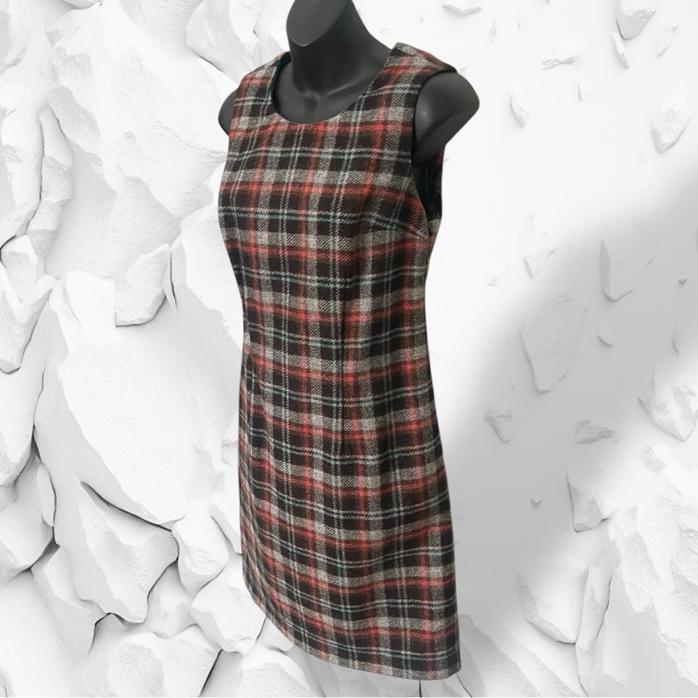 Boden British Tweed by Moon Plaid Dress Size US 6R UK 10R Brown Pink - Picture 2 of 16